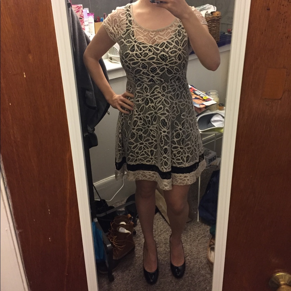 Anthropologie Maitland Ivory and Black lace dress